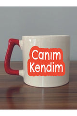 Canım Kendim Yazılı Kırmızı Kulplu Kupa Bardak - Seramik Çay, Kahve Hediyelik Bardağı