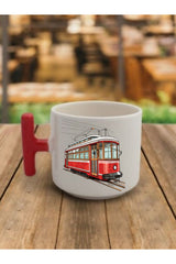 Tramvay Görselli Kahve Bardağı Seramik Kupa - Seramik Çay, Kahve Hediyelik Bardağı