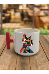 Modern Kedi Temalı Kahve Bardağı Kupa Bardak - Seramik Çay, Kahve Hediyelik Bardağı