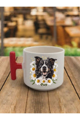 Çiçekli Köpek Kahve Bardağı Kupa Bardak - Seramik Çay, Kahve Hediyelik Bardağı