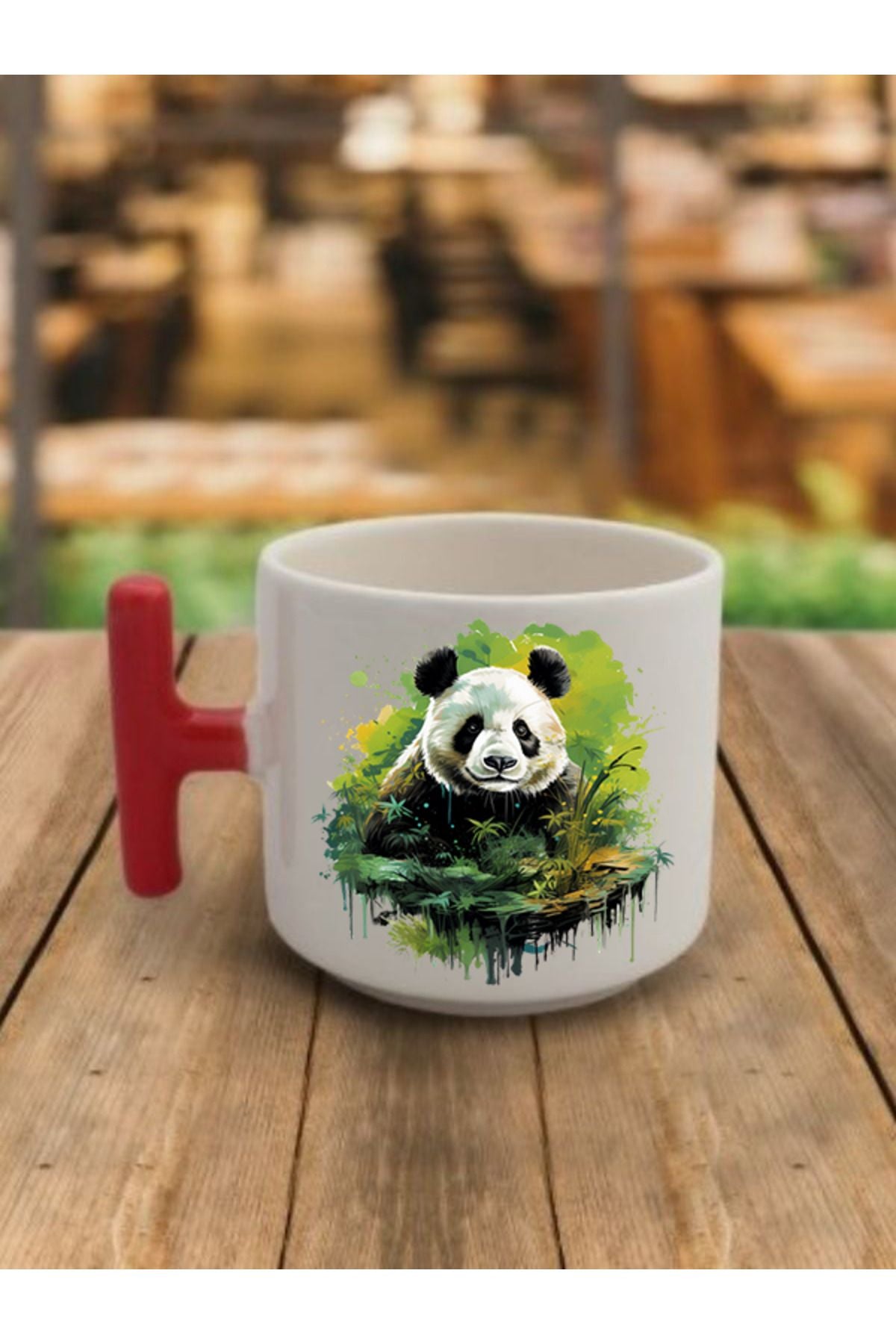Dallar Arasında Panda Görselli Kahve Bardağı Seramik Kupa - Seramik Çay, Kahve Hediyelik Bardağı