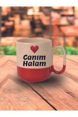 Canım Halam Yazılı Kırmızı Tabanlı Hediyelik Kupa Bardak - Seramik Çay, Kahve Hediyelik Bardağı