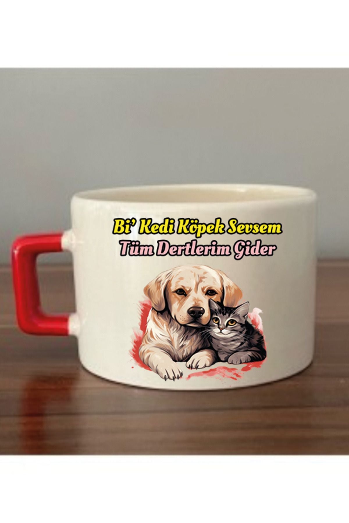 Bi' Kedi Köpek Sevsem Tüm Dertlerim Gider Fincan Kupa Bardak - Seramik Çay, Kahve Hediyelik Bardağı