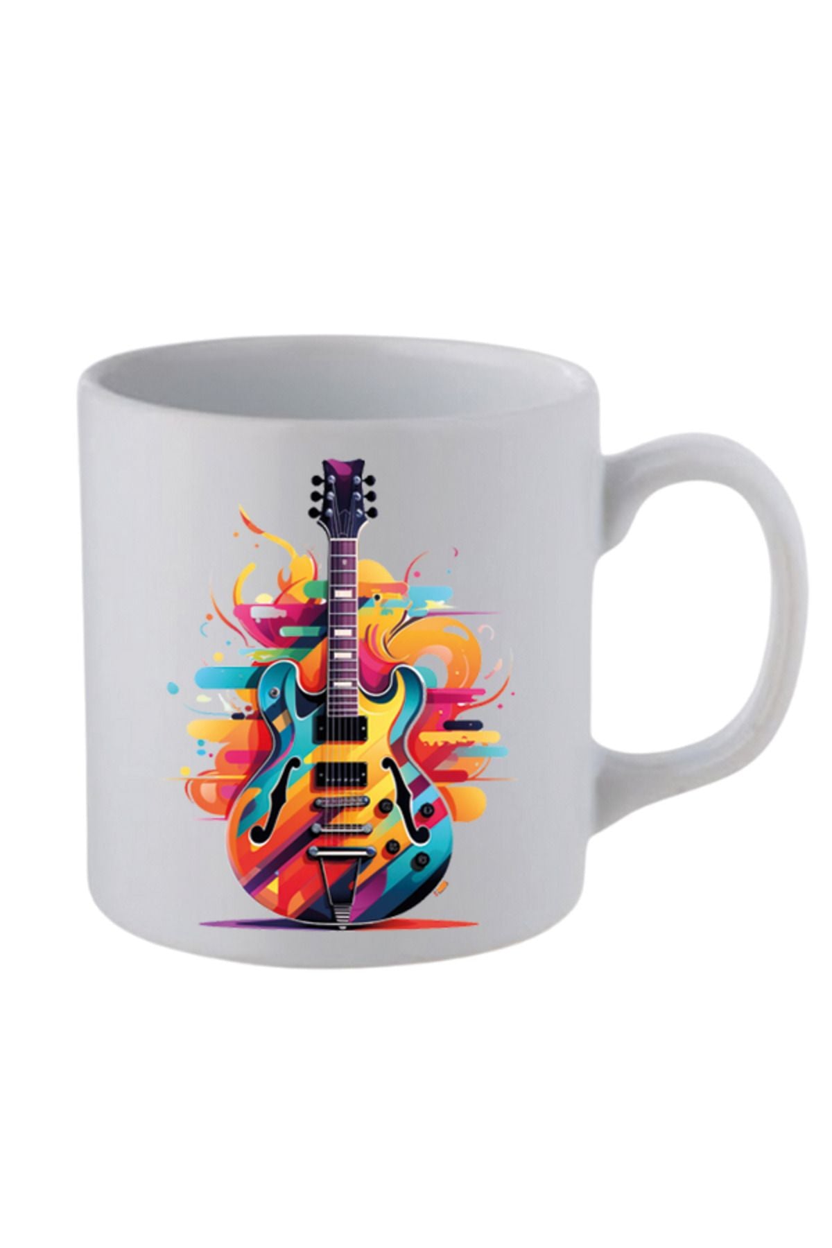 Renkli Gitar Baskılı Beyaz Kupa Bardak