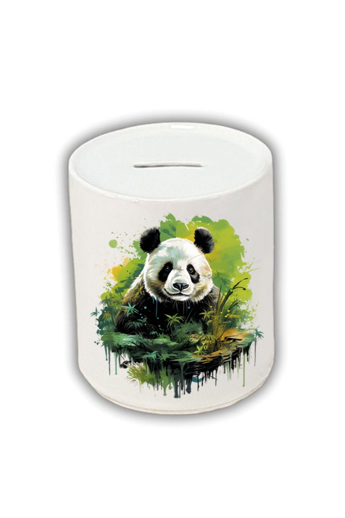 Yeşillikler İçinde Panda Baskılı Kumbara - Seramik Para Biriktirme Kumbarası