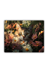 Çiçekler ve Kedi Baskılı Mouse Pad 18x22 cm