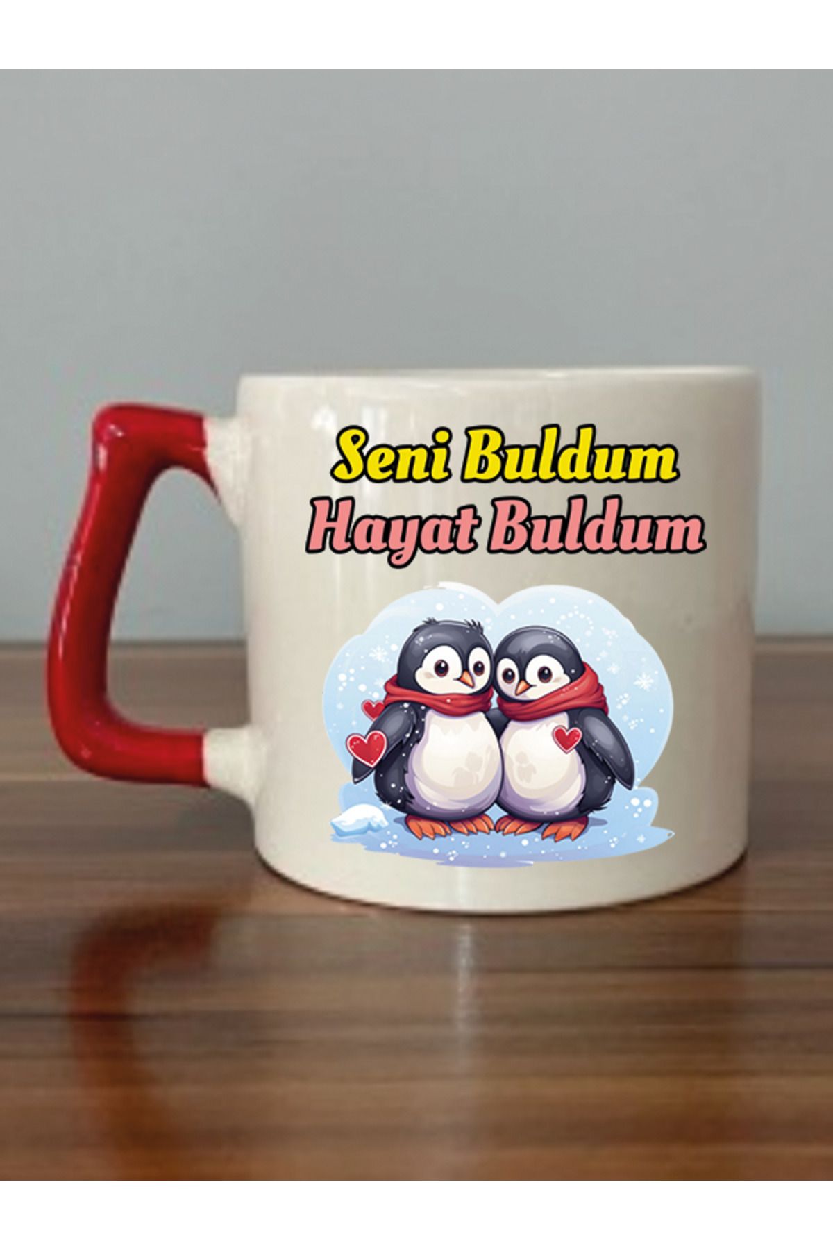 Seni Buldum Huzur Buldum Kırmızı Kulplu Kupa Bardak - Seramik Çay, Kahve Hediyelik Bardağı