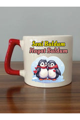 Seni Buldum Huzur Buldum Kırmızı Kulplu Kupa Bardak - Seramik Çay, Kahve Hediyelik Bardağı