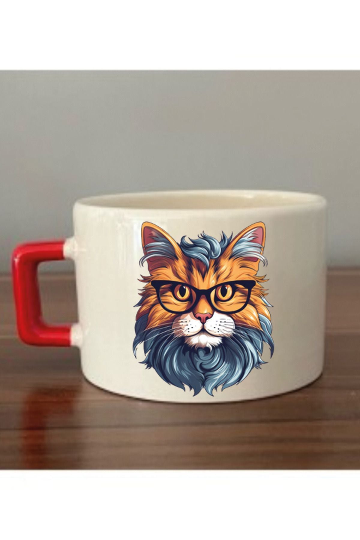 Bilgili Kedi Temalı Fincan Kupa Bardak - Seramik Çay, Kahve Hediyelik Bardağı