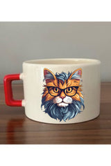 Bilgili Kedi Temalı Fincan Kupa Bardak - Seramik Çay, Kahve Hediyelik Bardağı