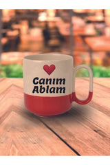 Canım Ablam Yazılı Kırmızı Tabanlı Hediyelik Kupa Bardak - Seramik Çay, Kahve Hediyelik Bardağı