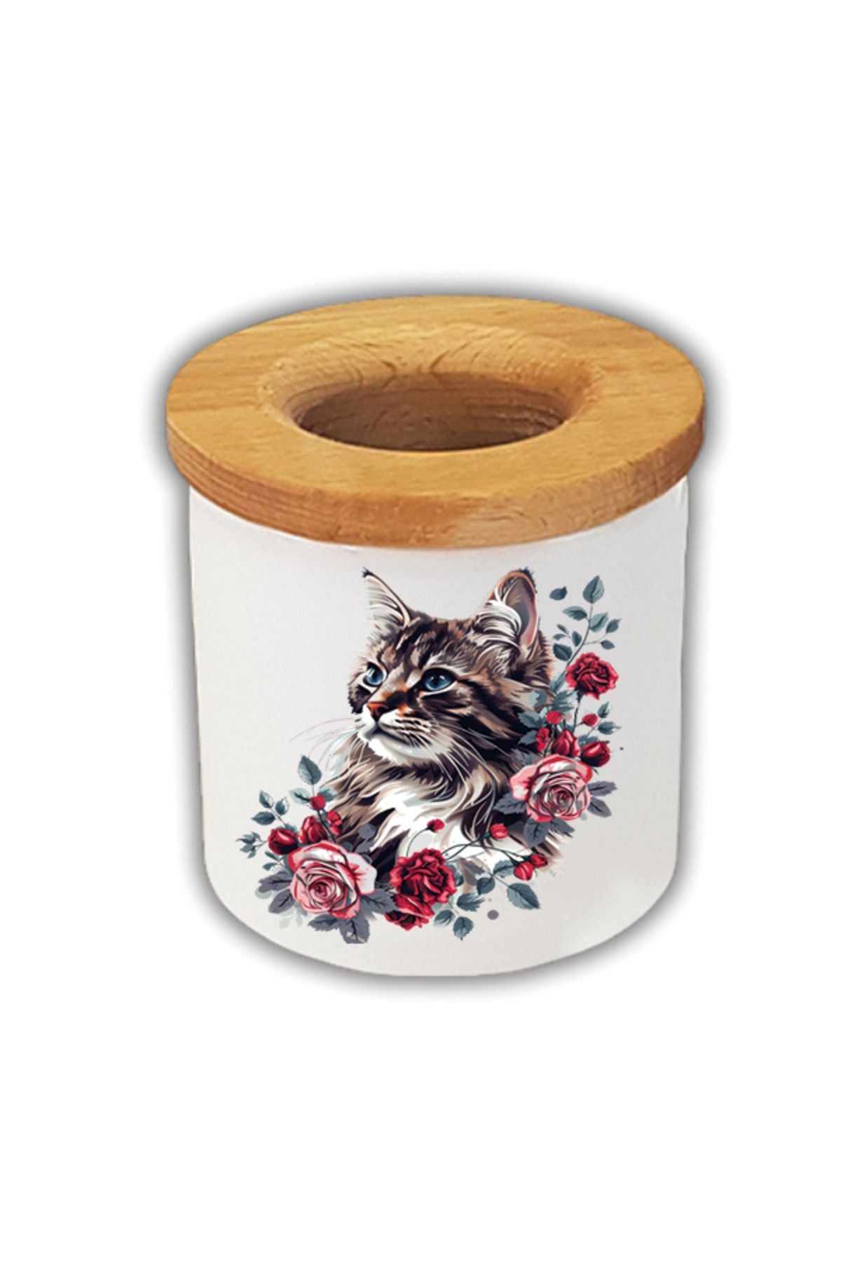 Güller İçinde Kedi Baskılı Kalemlik Kalem Kutusu