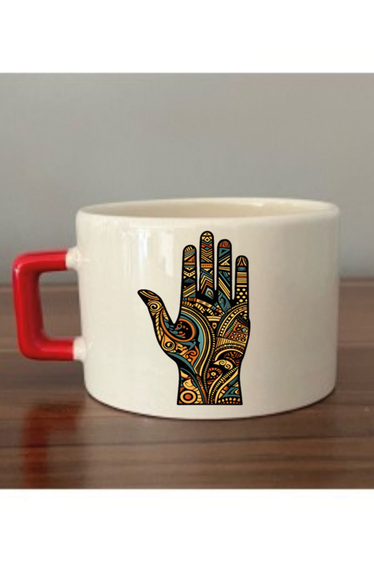 Otantik El Temalı Fincan Kupa Bardak - Seramik Çay, Kahve Hediyelik Bardağı