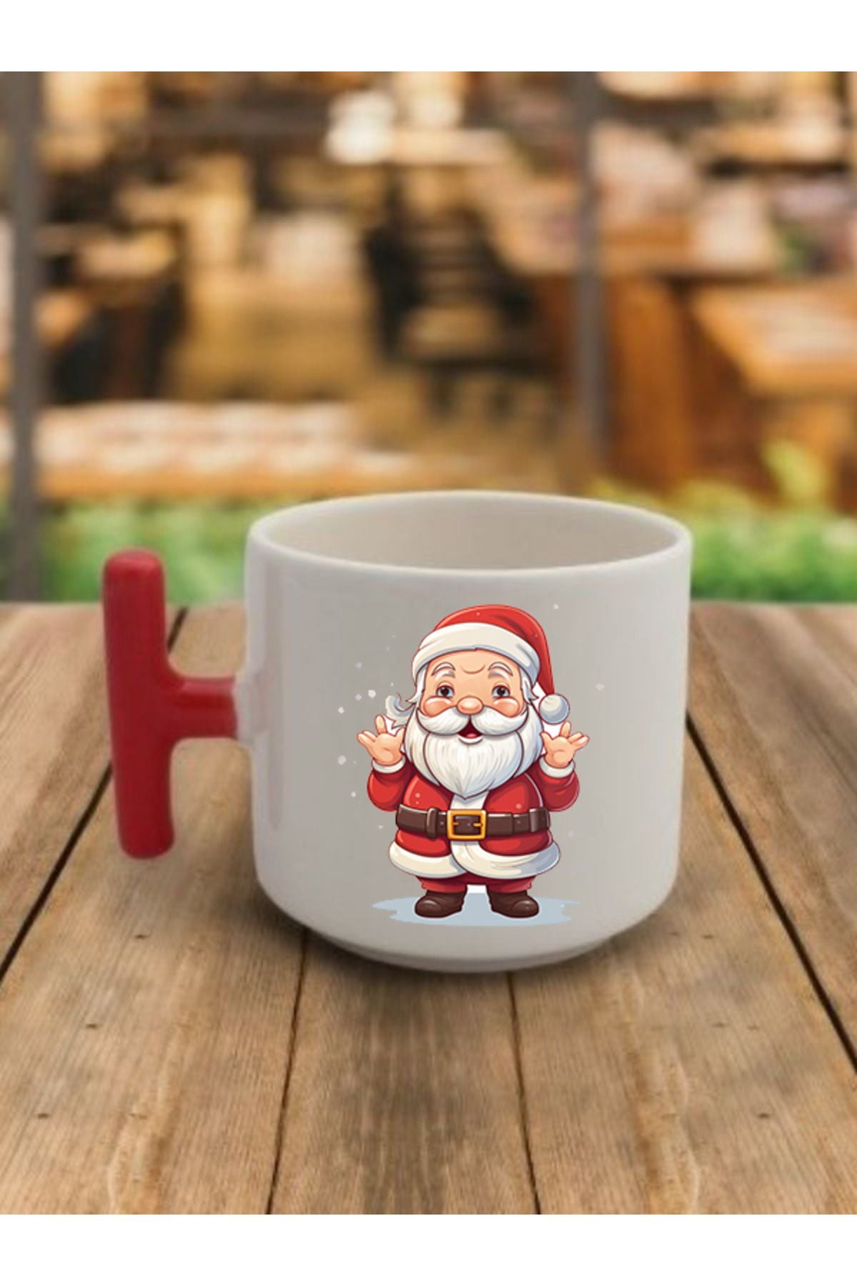 Noel Baba Görselli Yeni Yıl Yılbaşı Hediyelik Kırmızı Kulplu Kahve Bardağı