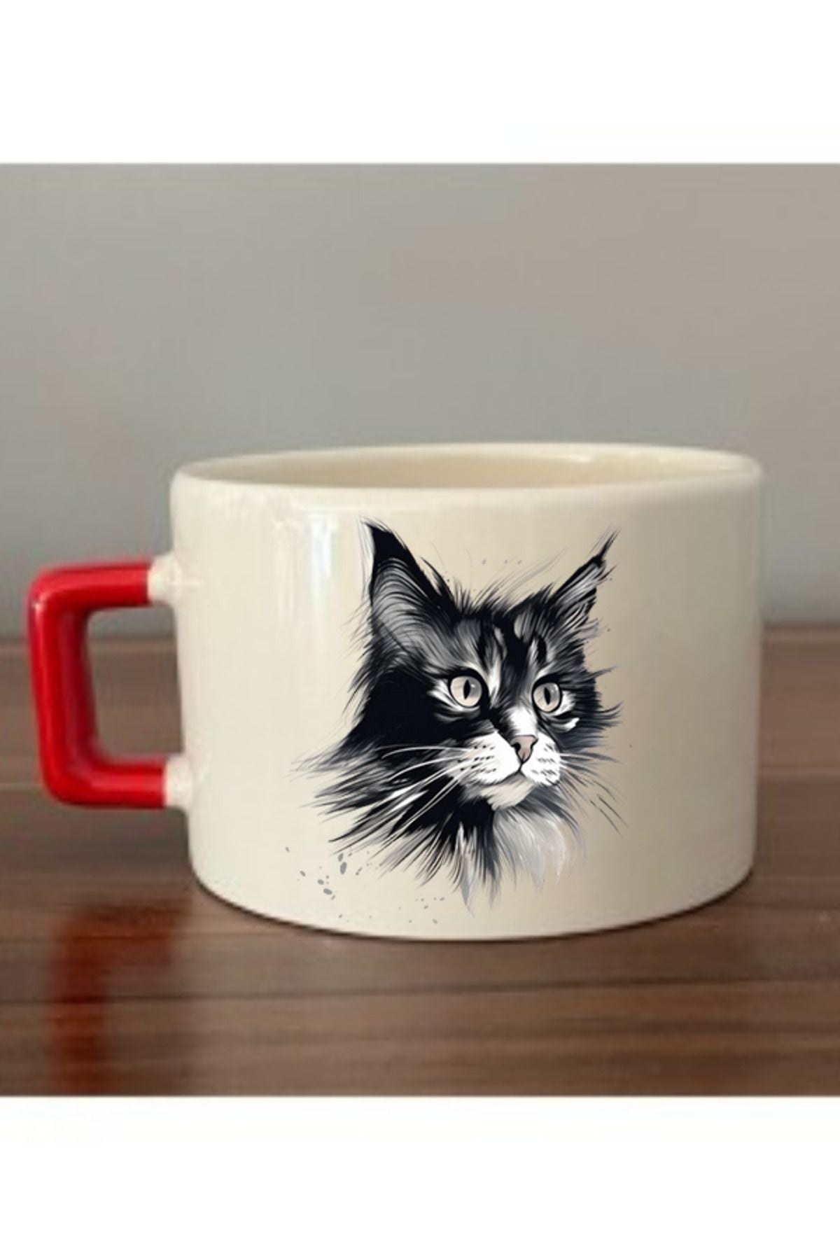 Siyah Kedi Görselli Fincan Seramik Kupa - Seramik Çay, Kahve Hediyelik Bardağı