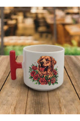 Çiçek Ve Köpek Temalı Kahve Bardağı Kupa Bardak - Seramik Çay, Kahve Hediyelik Bardağı