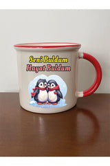 Seni Buldum Huzur Buldum Kırmızı Ağızlı Kupa Bardak - Seramik Çay, Kahve Hediyelik Bardağı