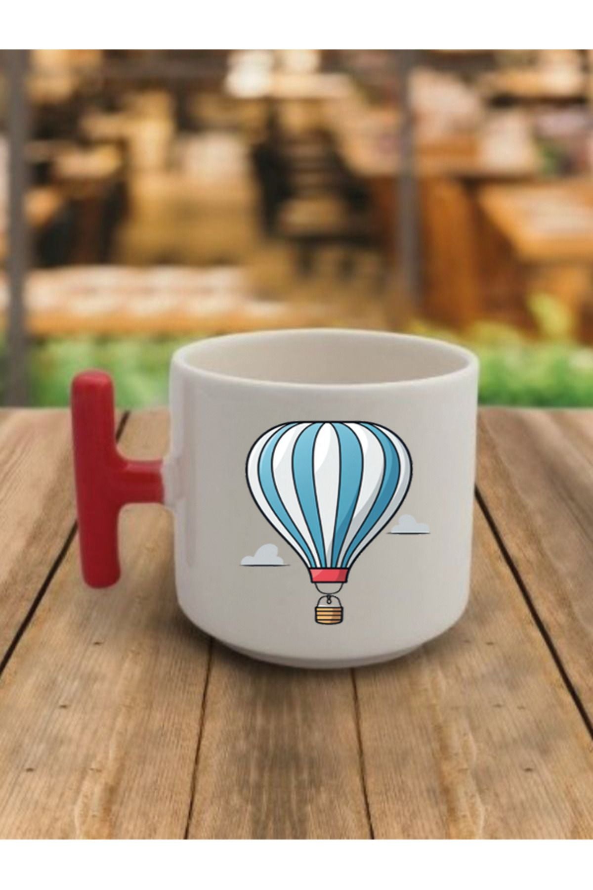Uçan Balon Görselli Kahve Bardağı Seramik Kupa Bardak - Seramik Çay, Kahve Hediyelik Bardağı