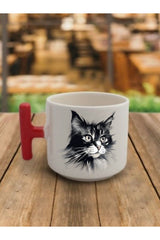 Siyah Kedi Görselli Kahve Bardağı Seramik Kupa - Seramik Çay, Kahve Hediyelik Bardağı