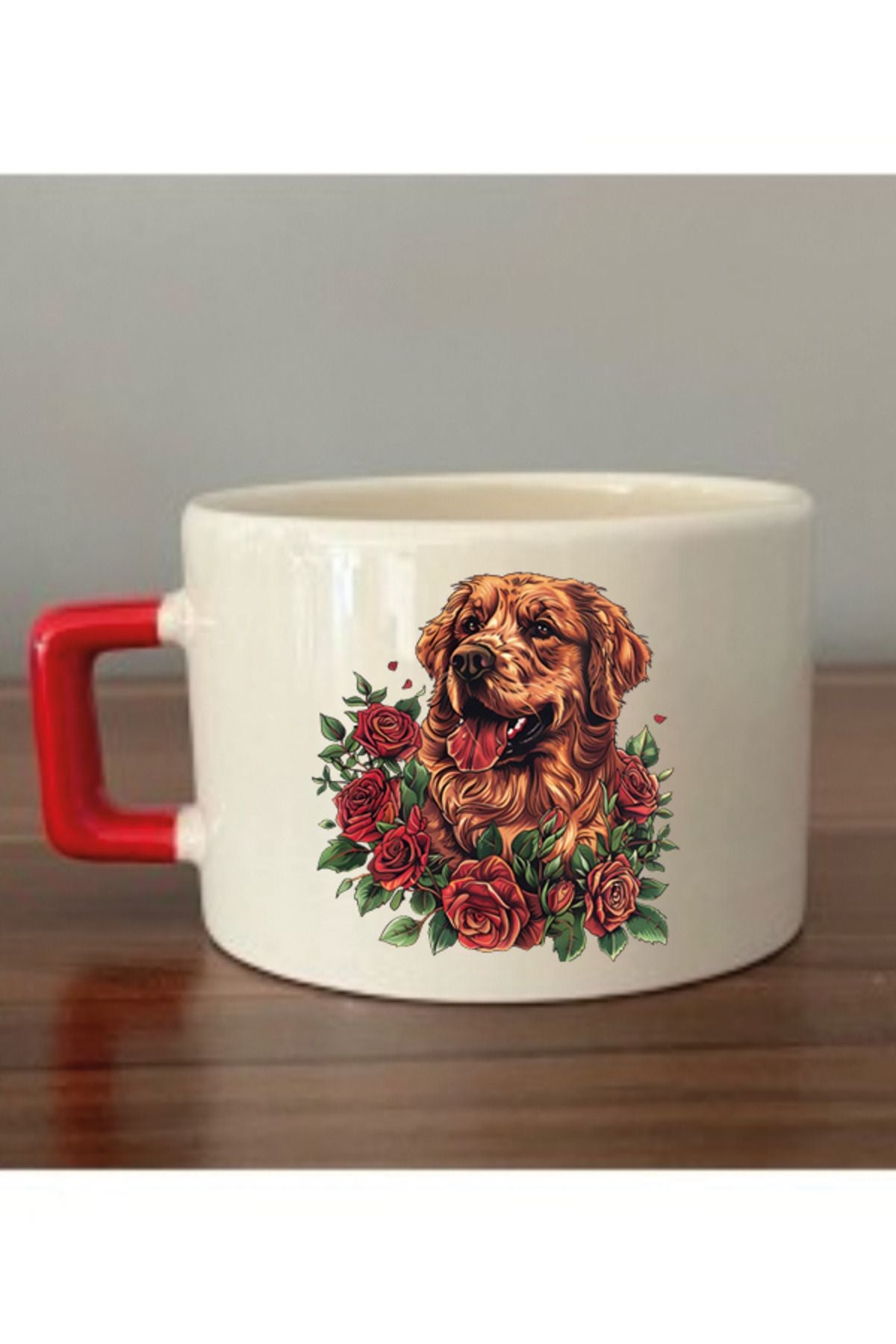 Çiçek Ve Köpek Temalı Fincan Kupa Bardak - Seramik Çay, Kahve Hediyelik Bardağı