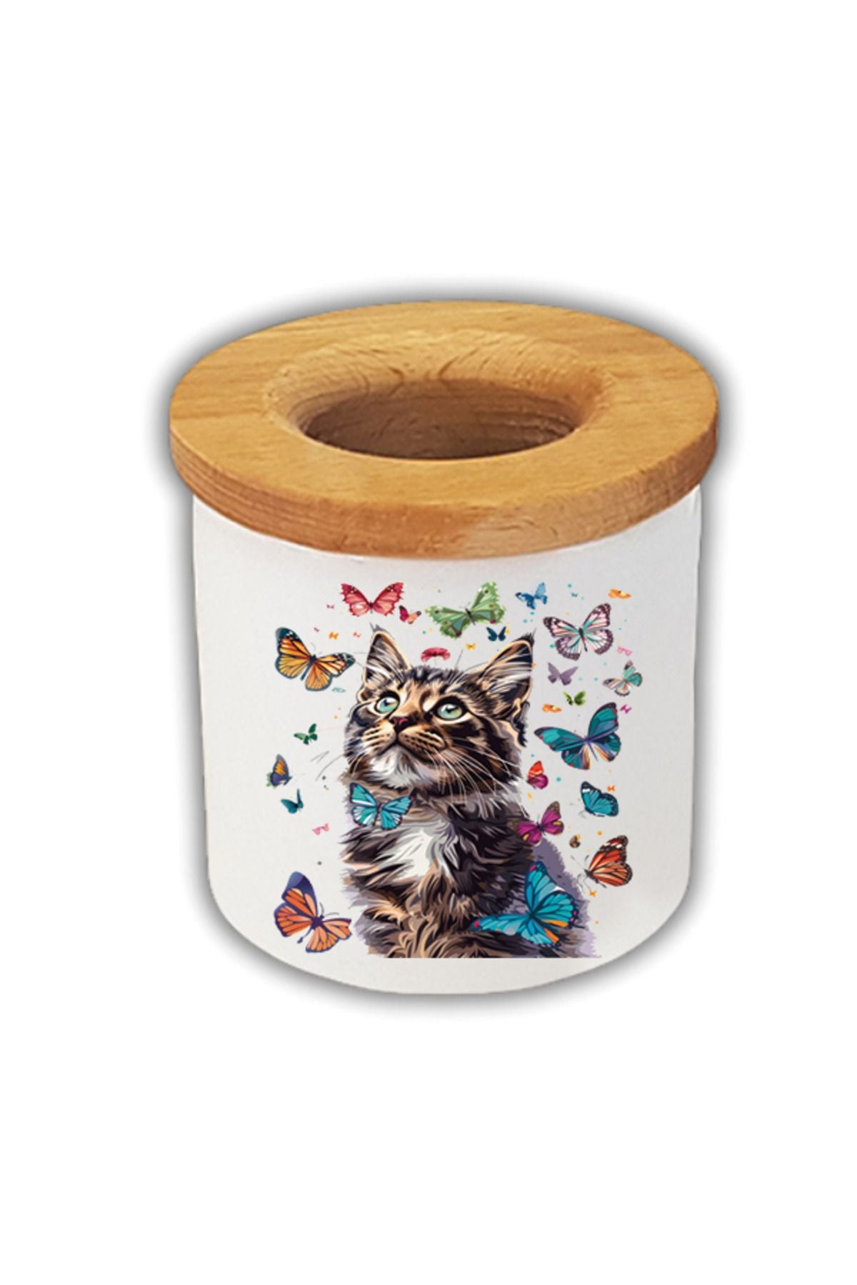 Kedi ve Kelebek Baskılı Kalemlik Kalem Kutusu