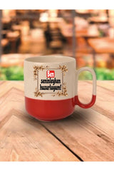 Ben Seninleyken Huzurluyum Kırmızı Tabanlı Kupa Bardak - Seramik Çay, Kahve Hediyelik Bardağı