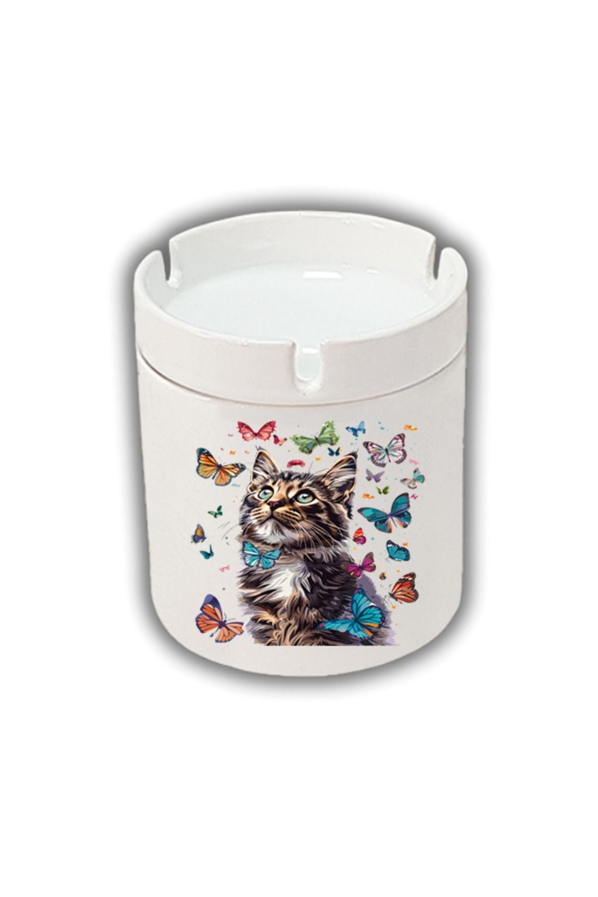 Kelebekler İçinde Kedi Baskılı Küllük Kül Tablası