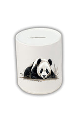 Yerdeki Panda Baskılı Kumbara - Seramik Para Biriktirme Kumbarası