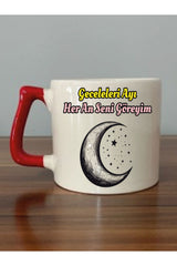 Geceleri Ayı Her An Seni Göreyim Kırmızı Kulplu Kupa Bardak - Seramik Çay, Kahve Hediyelik Bardağı
