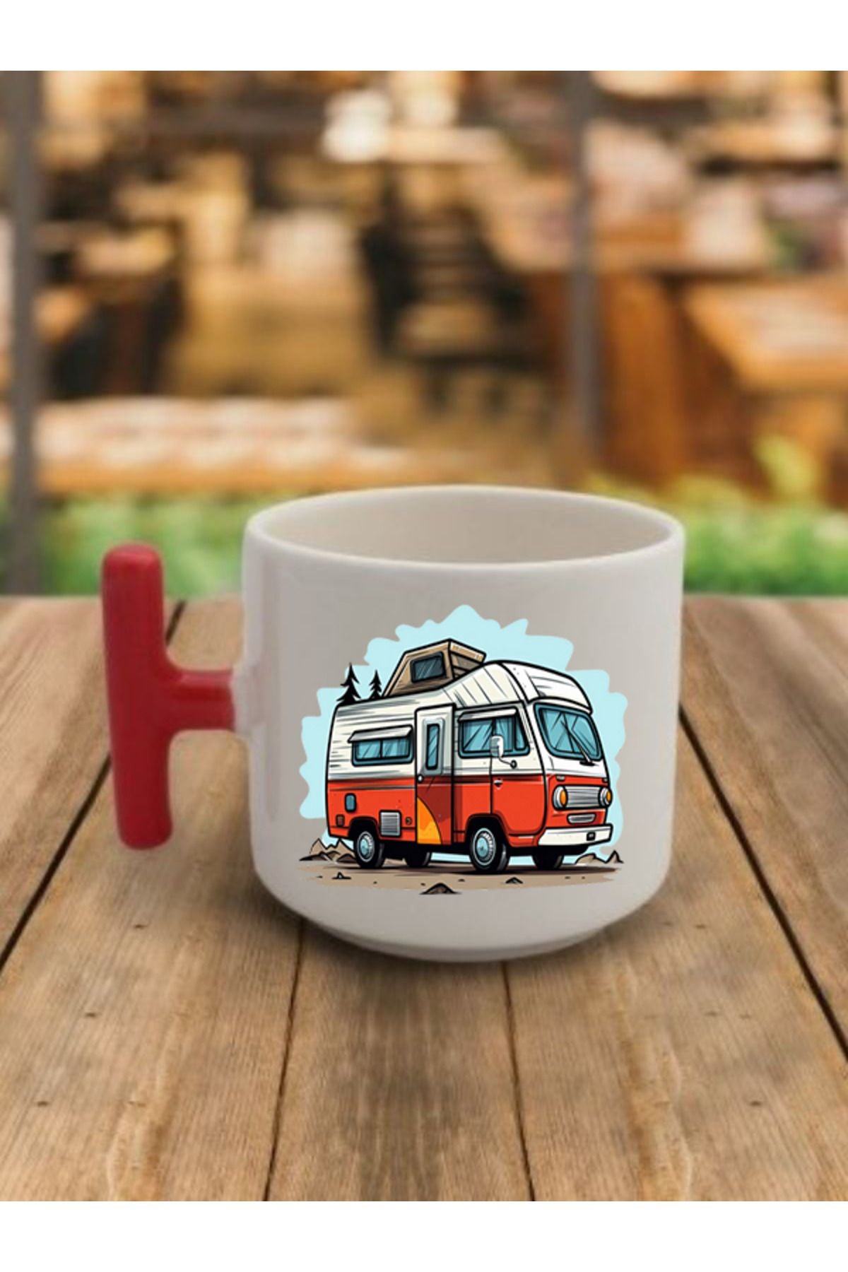 Karavan Ve Tatil Görselli Kahve Bardağı - Seramik Çay, Kahve Hediyelik Bardağı