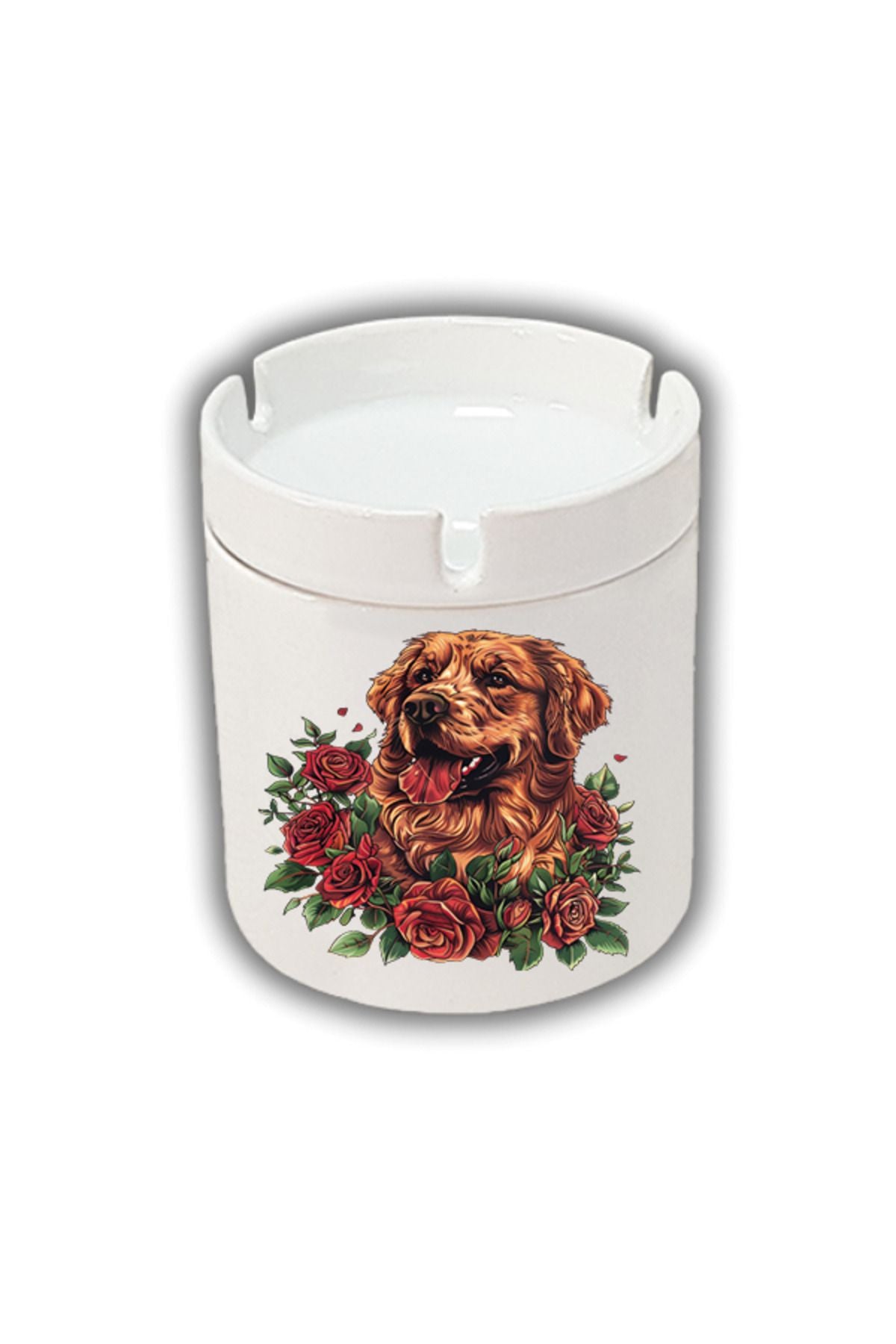 Güller İçinde Köpek Baskılı Küllük Kül Tablası