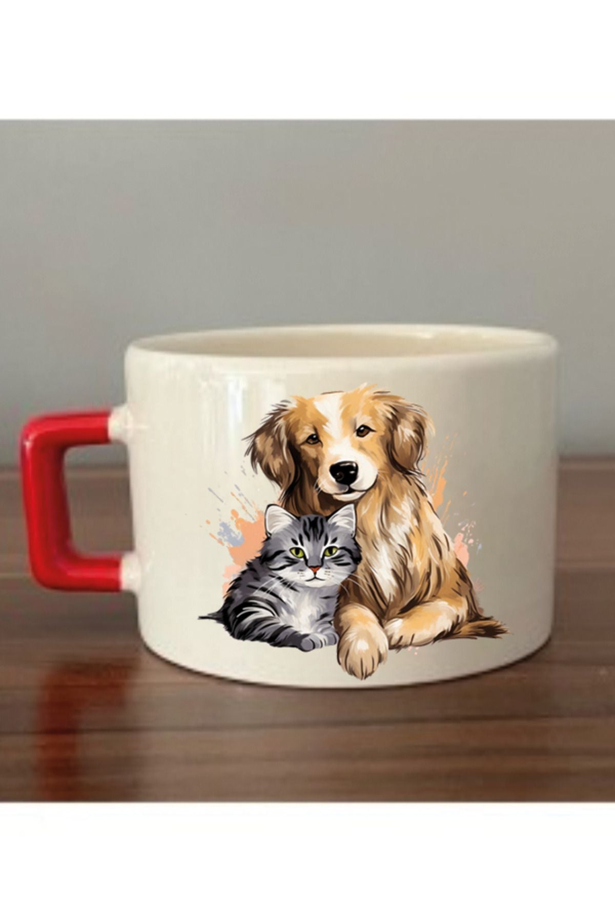 Kedi Ve Köpek Temalı Fincan Kupa Bardak - Seramik Çay, Kahve Hediyelik Bardağı