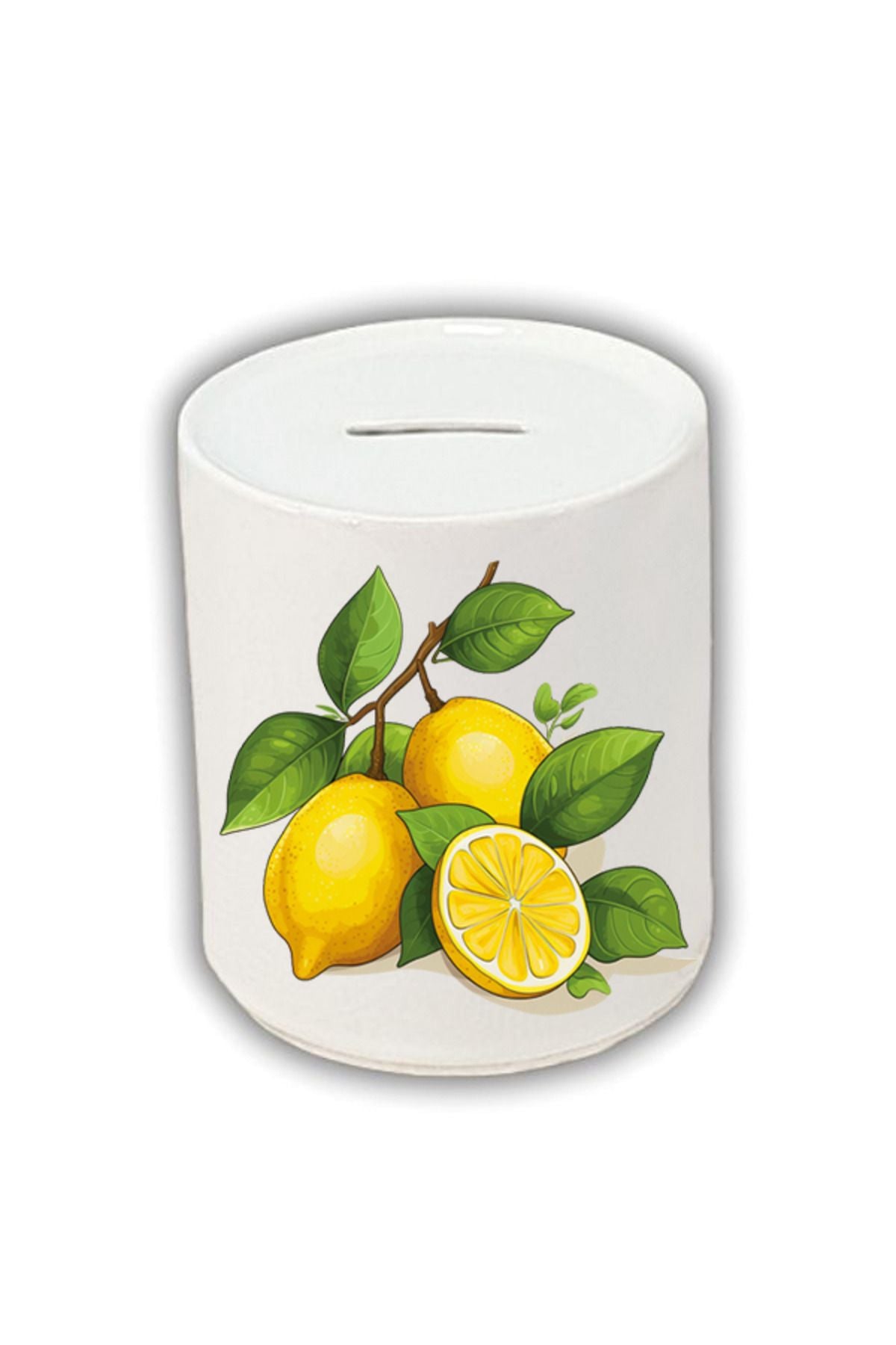 Limon Baskılı Kumbara - Seramik Para Biriktirme Kumbarası